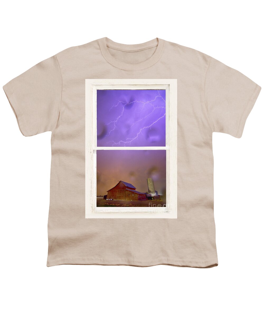 Barns Youth T-Shirt featuring the photograph Rainy Country Barn White Rustic Window View by James BO Insogna