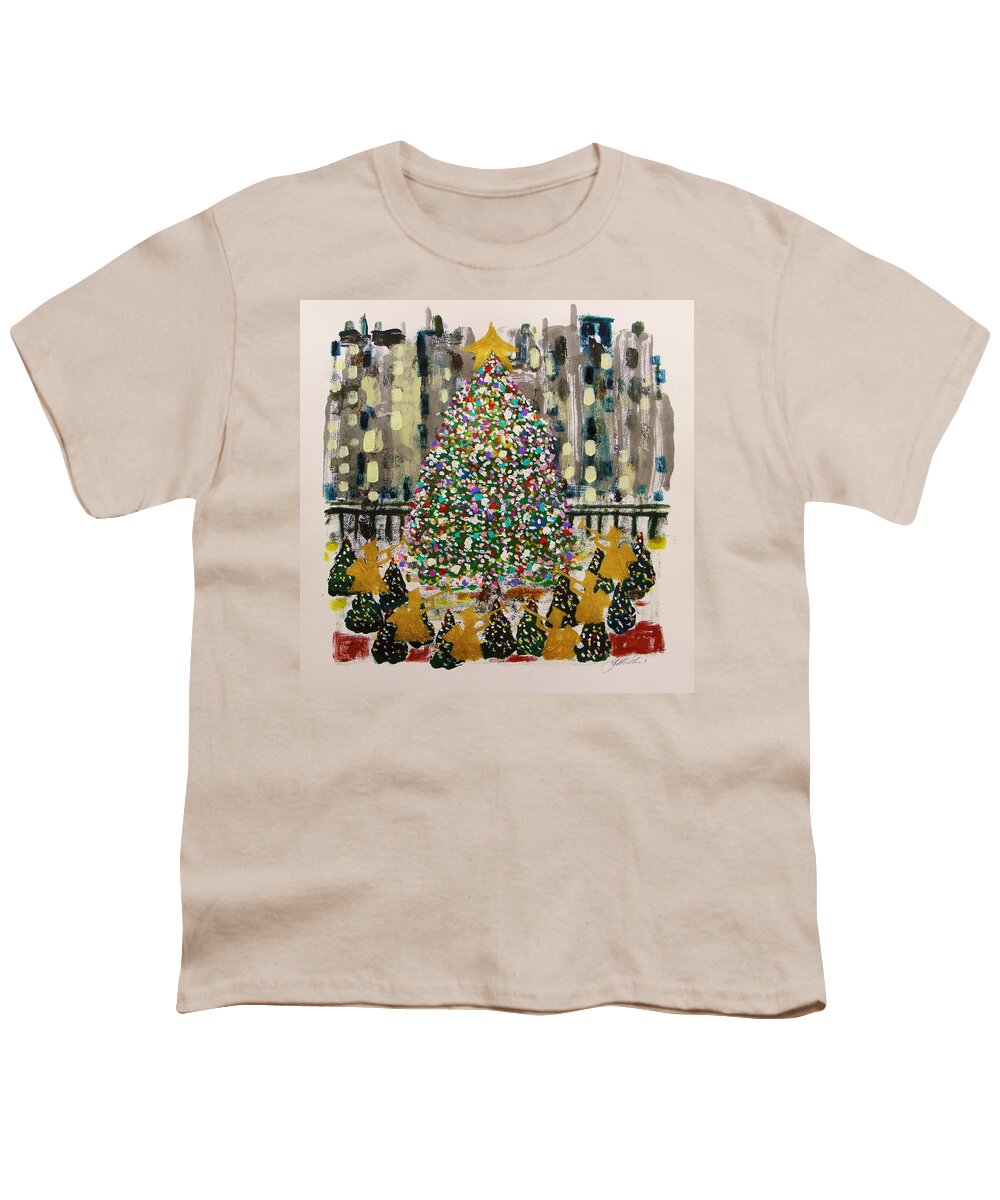 Christmas In Rockefeller Center Youth T-Shirt featuring the painting Rockefeller Center by John Williams