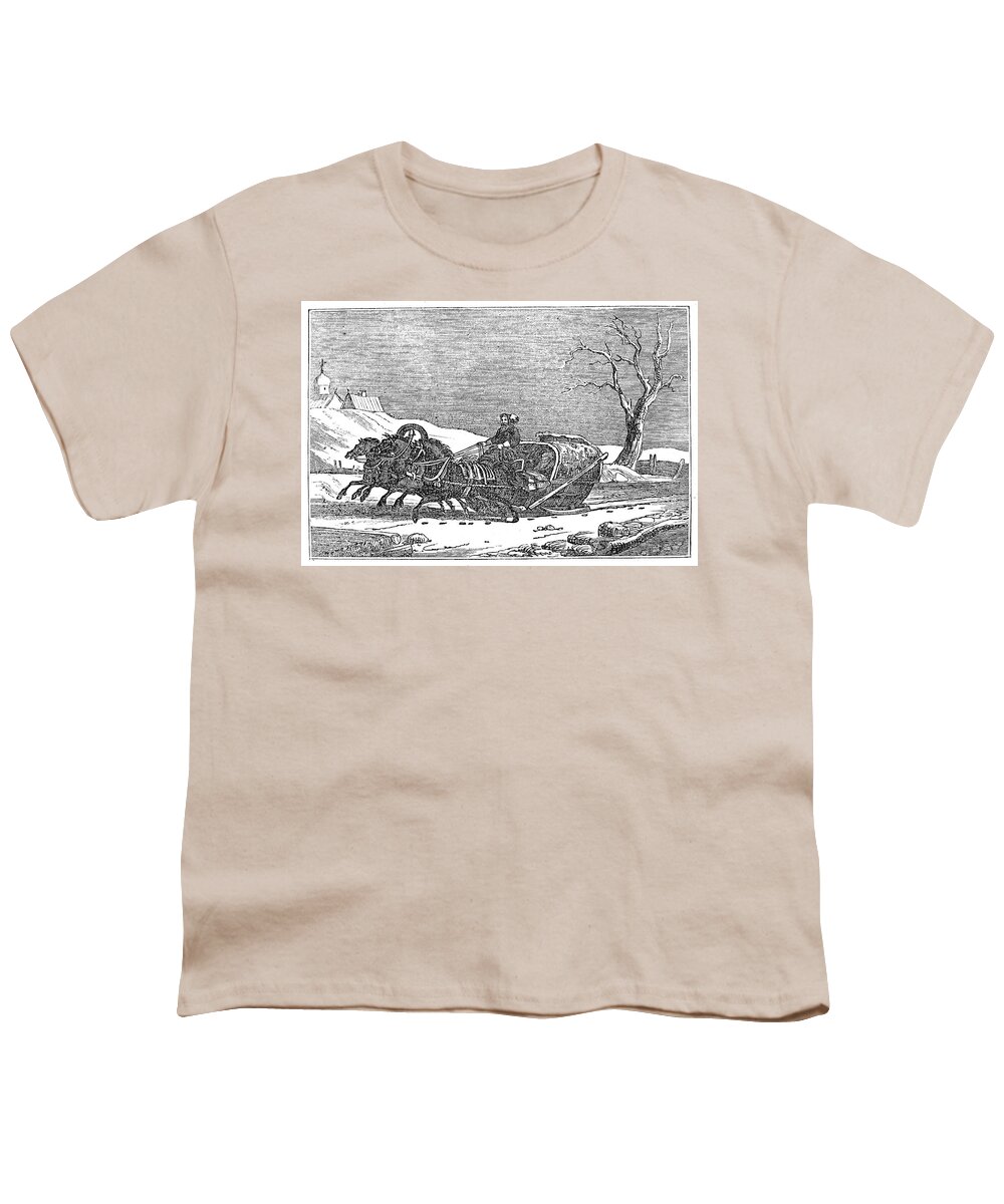1836 Youth T-Shirt featuring the painting Russia Sleighing, 1836 by Granger