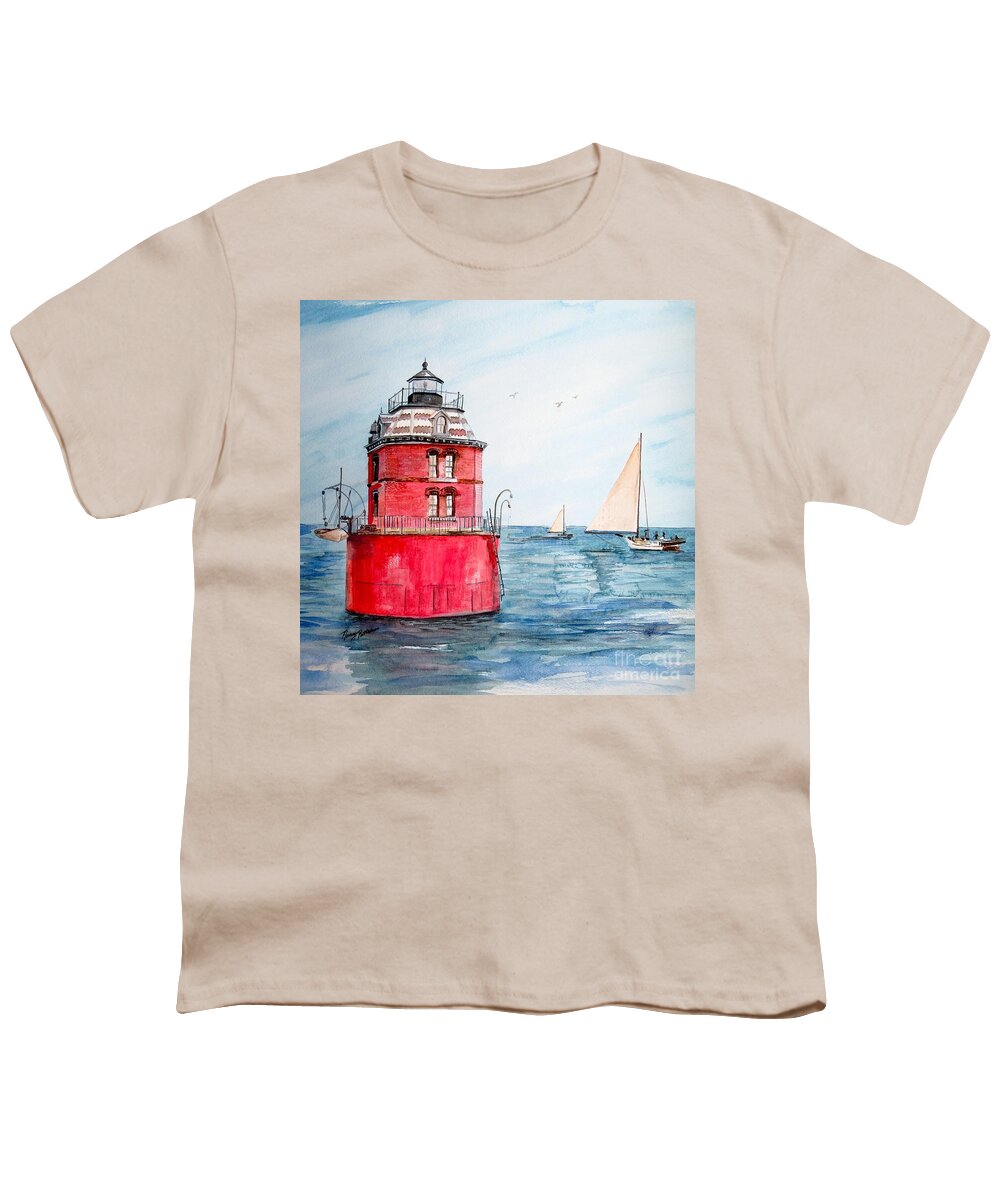 Sandy Point Lighthouse Youth T-Shirt featuring the painting Sandy Point Lighthouse 2 by Nancy Patterson