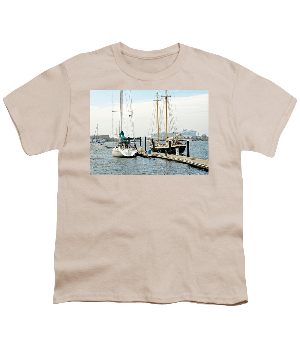 Newport Youth T-Shirt featuring the photograph Ships in Newport Harbor by Mitchell R Grosky