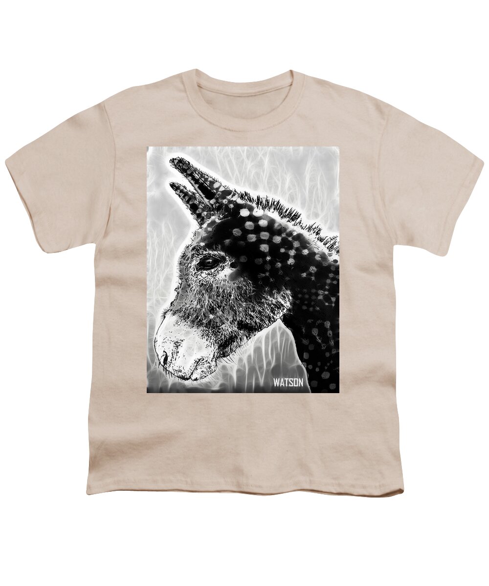 Young Youth T-Shirt featuring the digital art Spotted Donkey- Black and White by Marlene Watson
