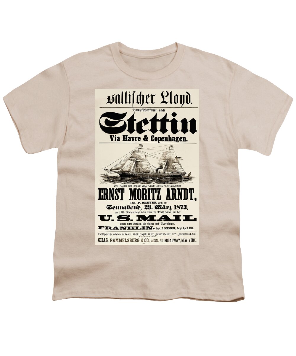 1873 Youth T-Shirt featuring the drawing Steamship Poster, 1873 by Granger