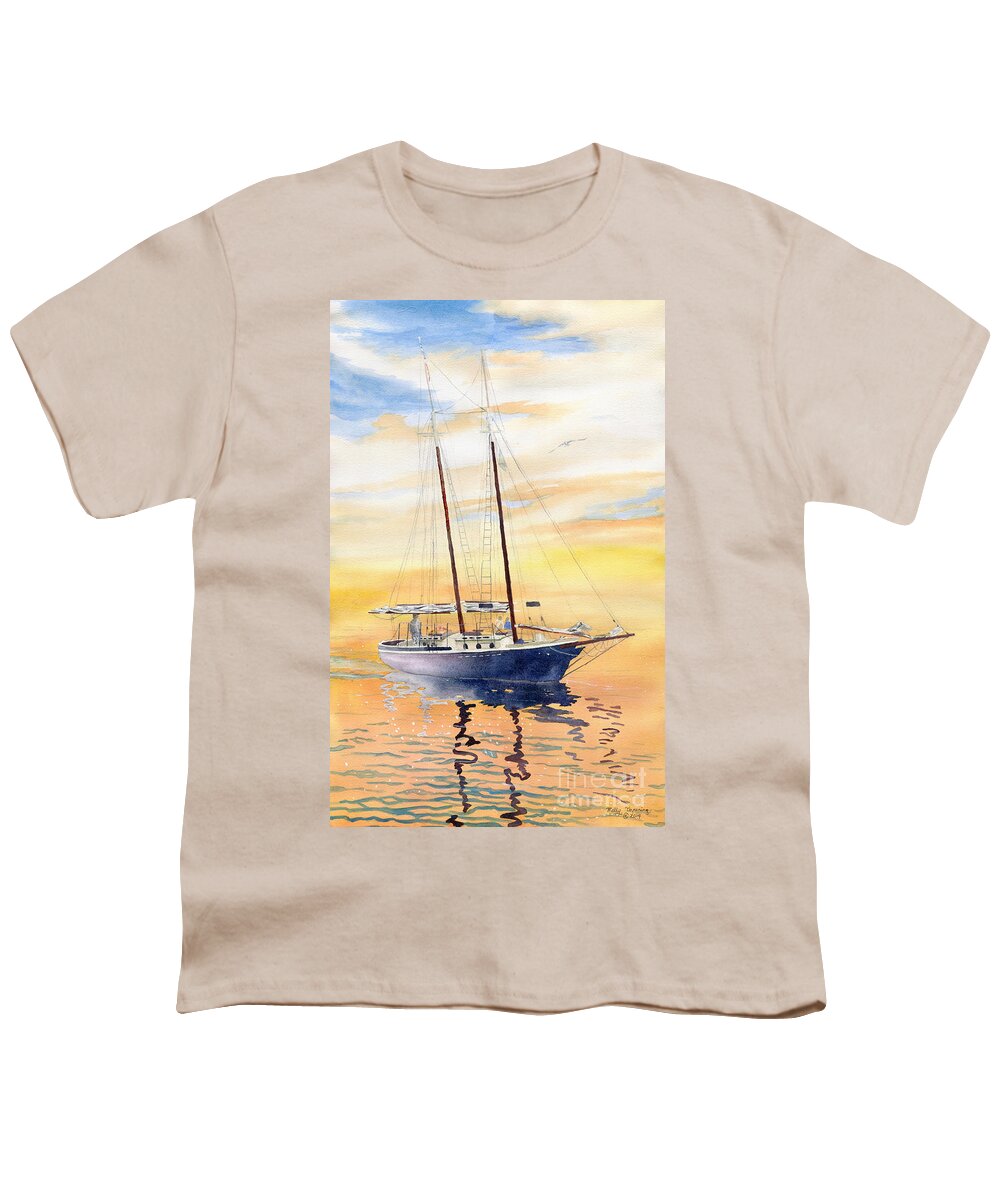 Sailboat Youth T-Shirt featuring the painting Sunset Cruise by Melly Terpening