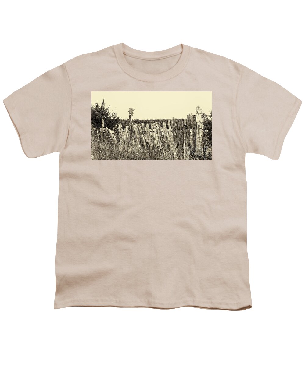 Texas Hill Country Youth T-Shirt featuring the digital art Texas Fence in Sepia by Luther Fine Art