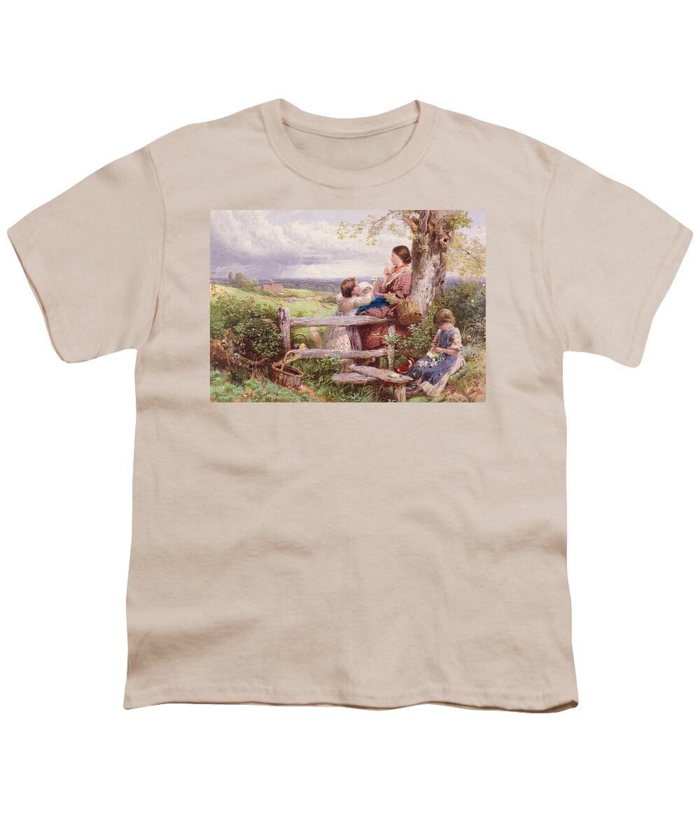 Basket Youth T-Shirt featuring the painting The Rustic Stile by Myles Birket Foster