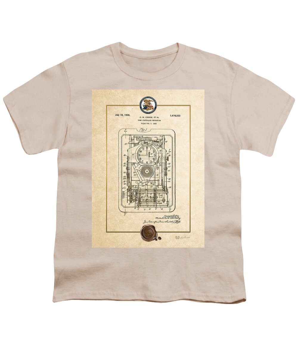 C7 Vintage Patents And Blueprints Youth T-Shirt featuring the digital art Time Controlled Mechanism Vintage Patent Document by Serge Averbukh