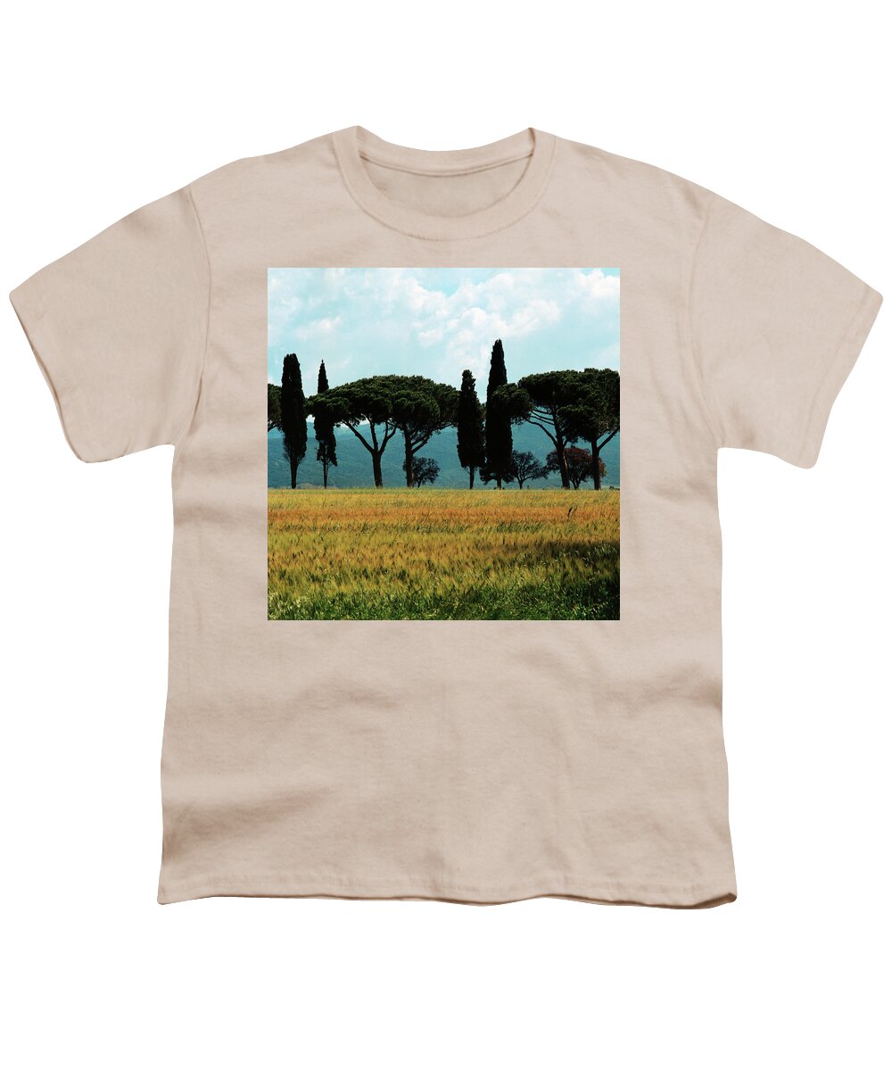 Cypress Youth T-Shirt featuring the photograph Pine and Cypress Alley in Tuscany by Heiko Koehrer-Wagner