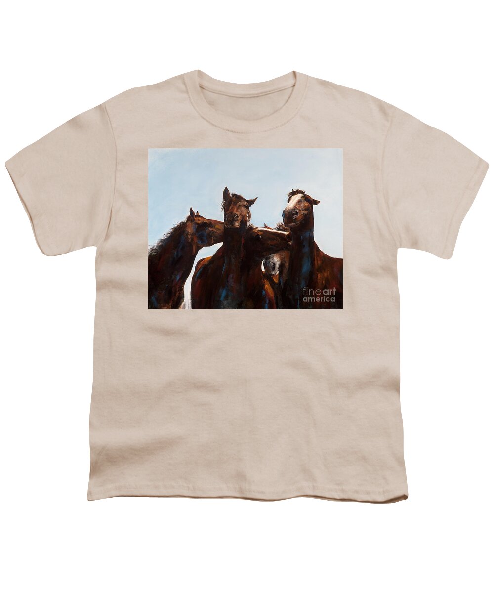 Horses Youth T-Shirt featuring the painting Trouble Makers by Frances Marino