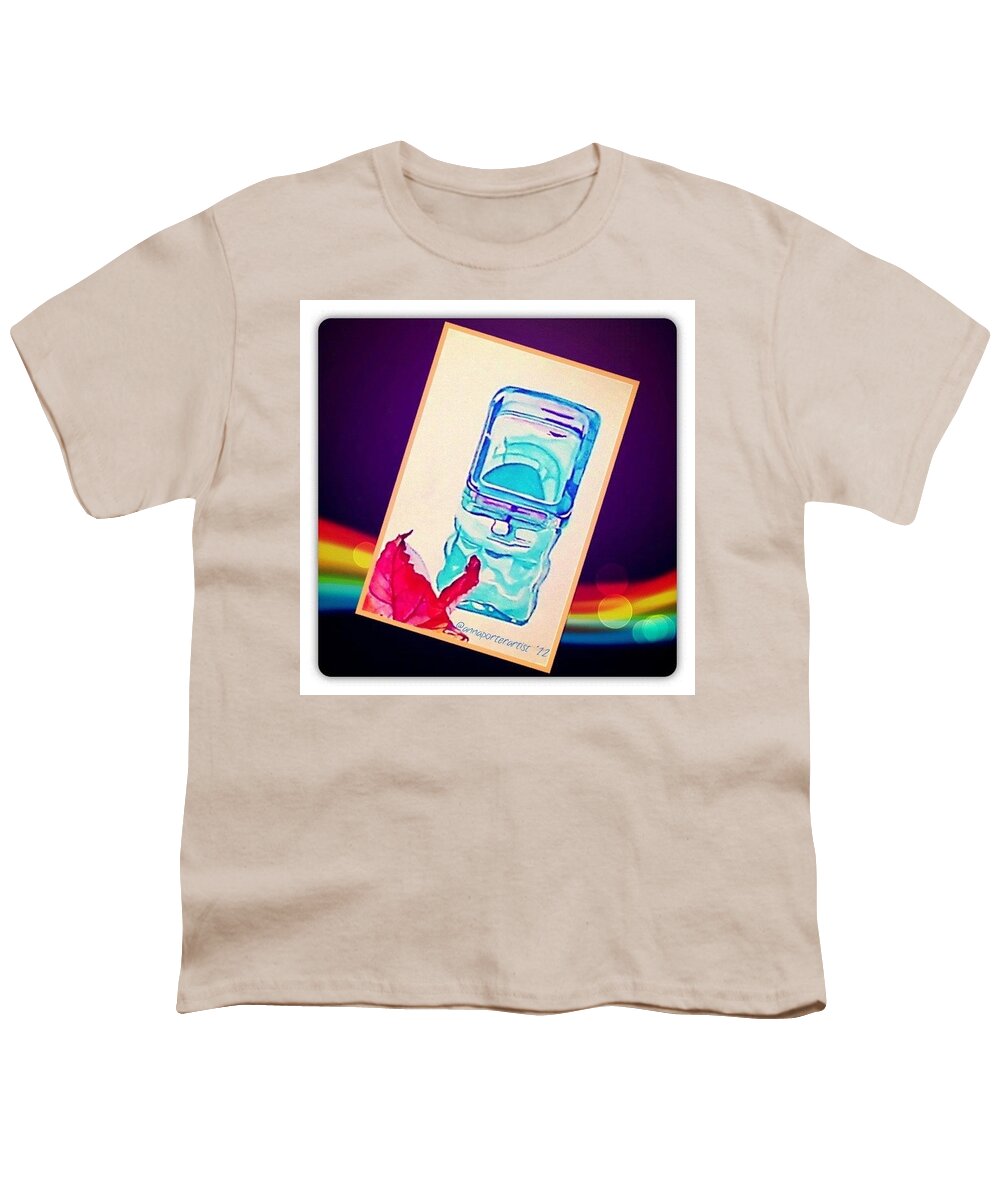 Art Youth T-Shirt featuring the photograph Turquoise Candle and Red Orange Leaf - digital artwork from original watercolor painting by Anna Porter