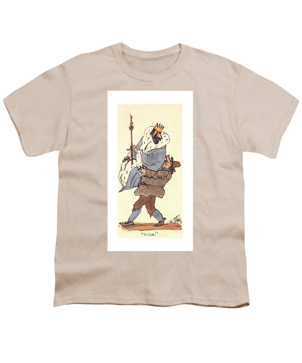 118954 Wst William Steig (peasant Carrying A King.) Beggar Beggars Bum Bums Highness Hobo Hobos Homeless Homelessness King Majesty Mediaeval Medieval Monarch Monarchy Poor Poverty Regal Royal Royalty Ruler Sire Tramp Tramps Youth T-Shirt featuring the drawing New Yorker January 14th, 2002 by William Steig