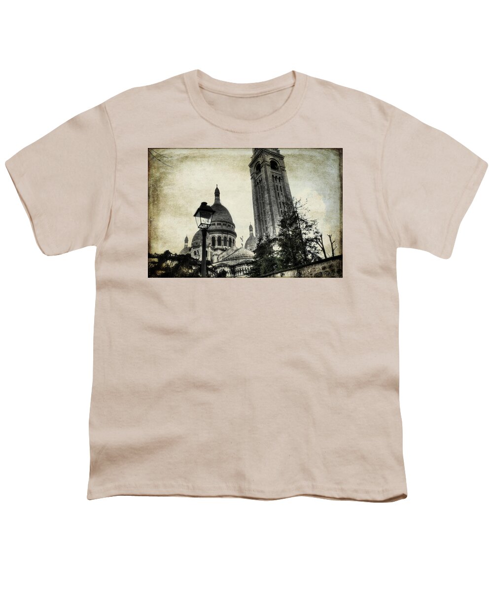 Evie Carrier Youth T-Shirt featuring the photograph Vintage Paris Montmartre Basilica of Sacre Coeur by Evie Carrier