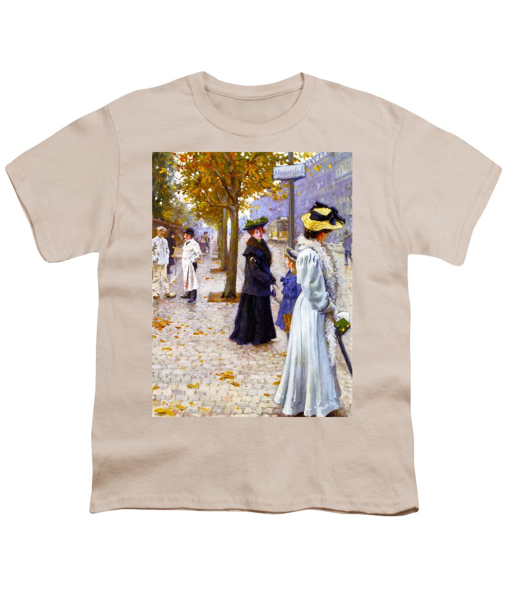 Waiting On The Tram Youth T-Shirt featuring the photograph Waiting On The Tram by Paul Gustav Fischer