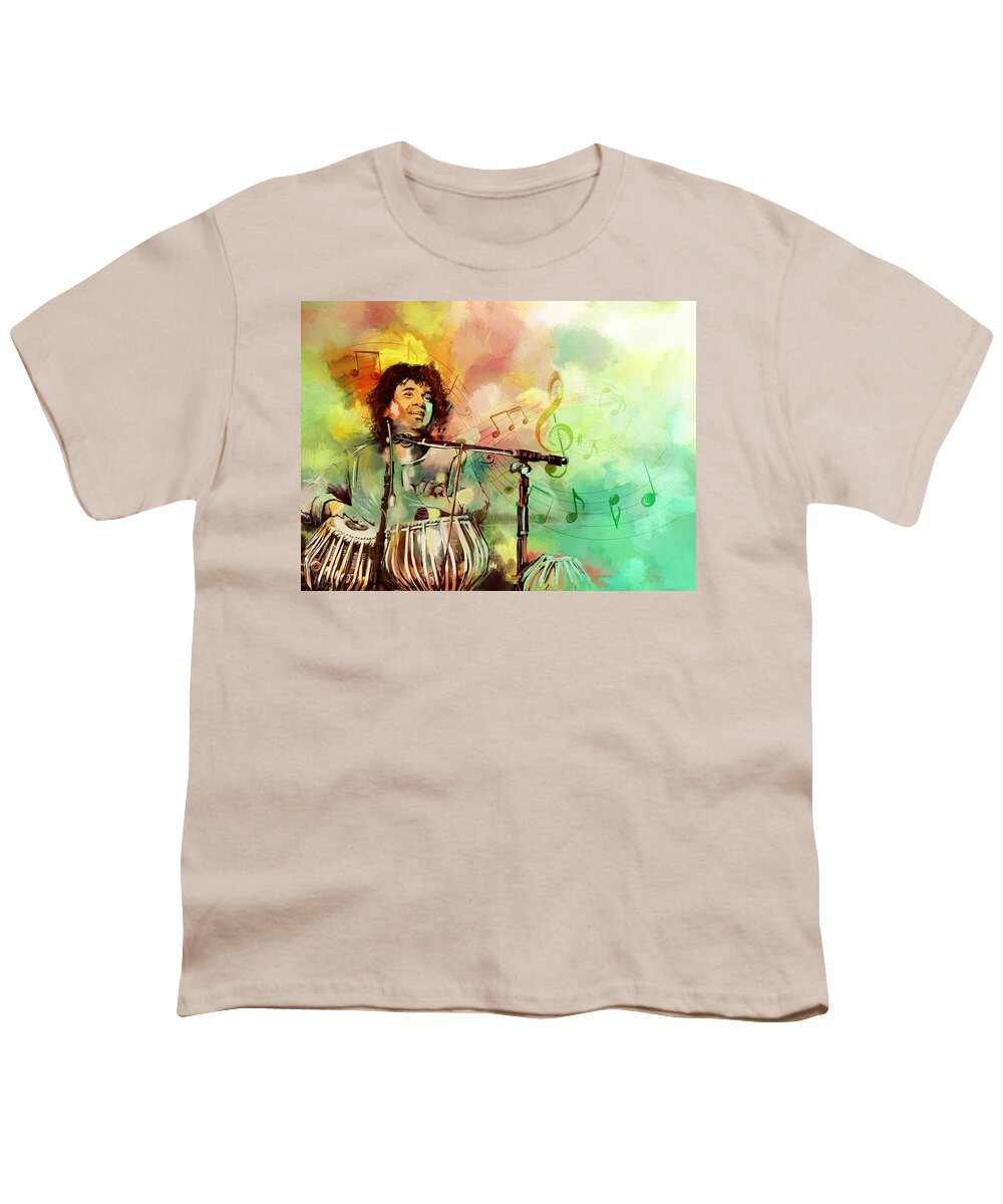Zakir Youth T-Shirt featuring the painting Zakir Hussain by Catf