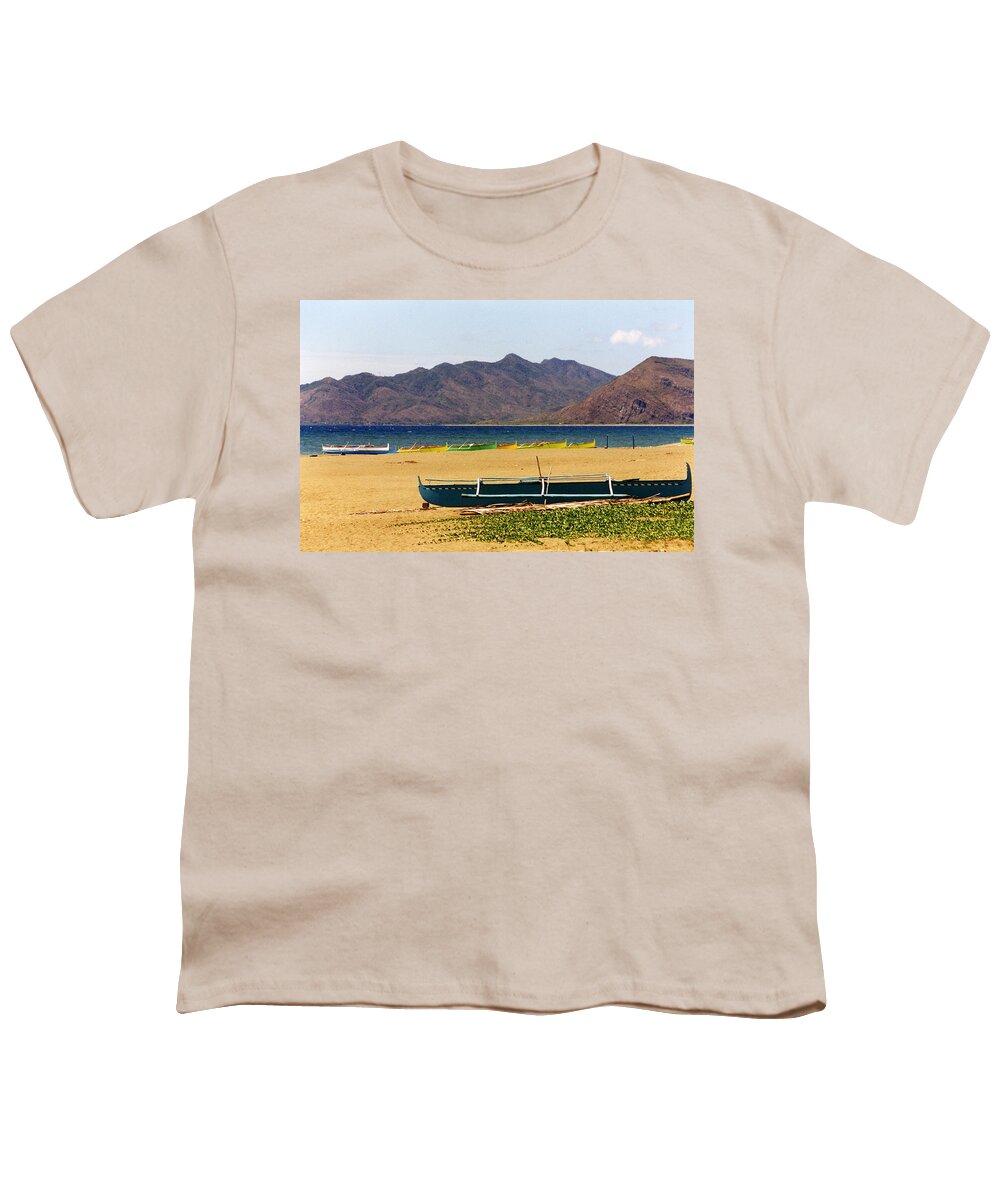 Philippines Youth T-Shirt featuring the photograph Boats on South China Sea Beach by Amelia Racca