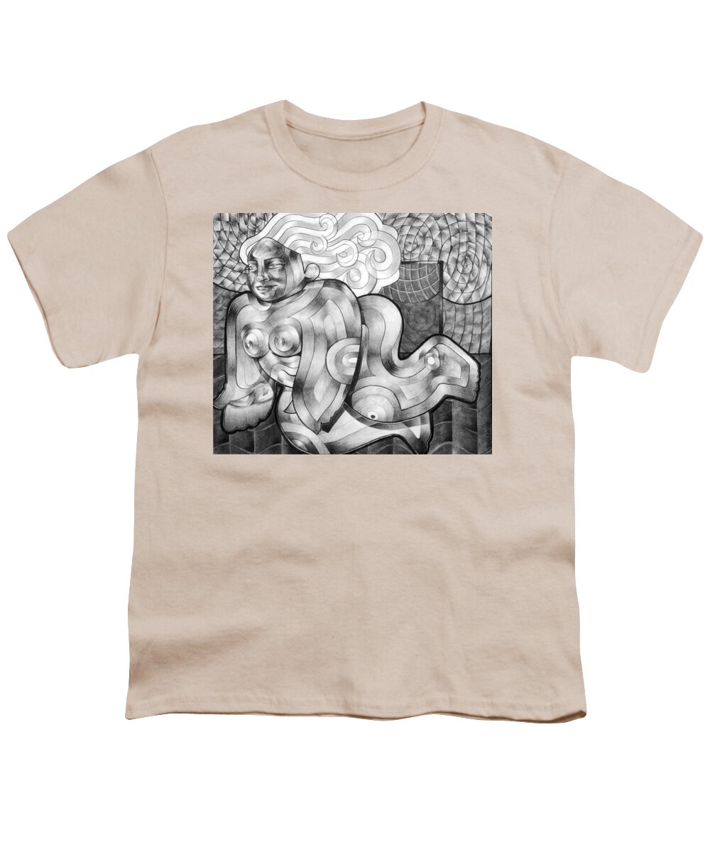 Art Youth T-Shirt featuring the drawing Floating by Myron Belfast
