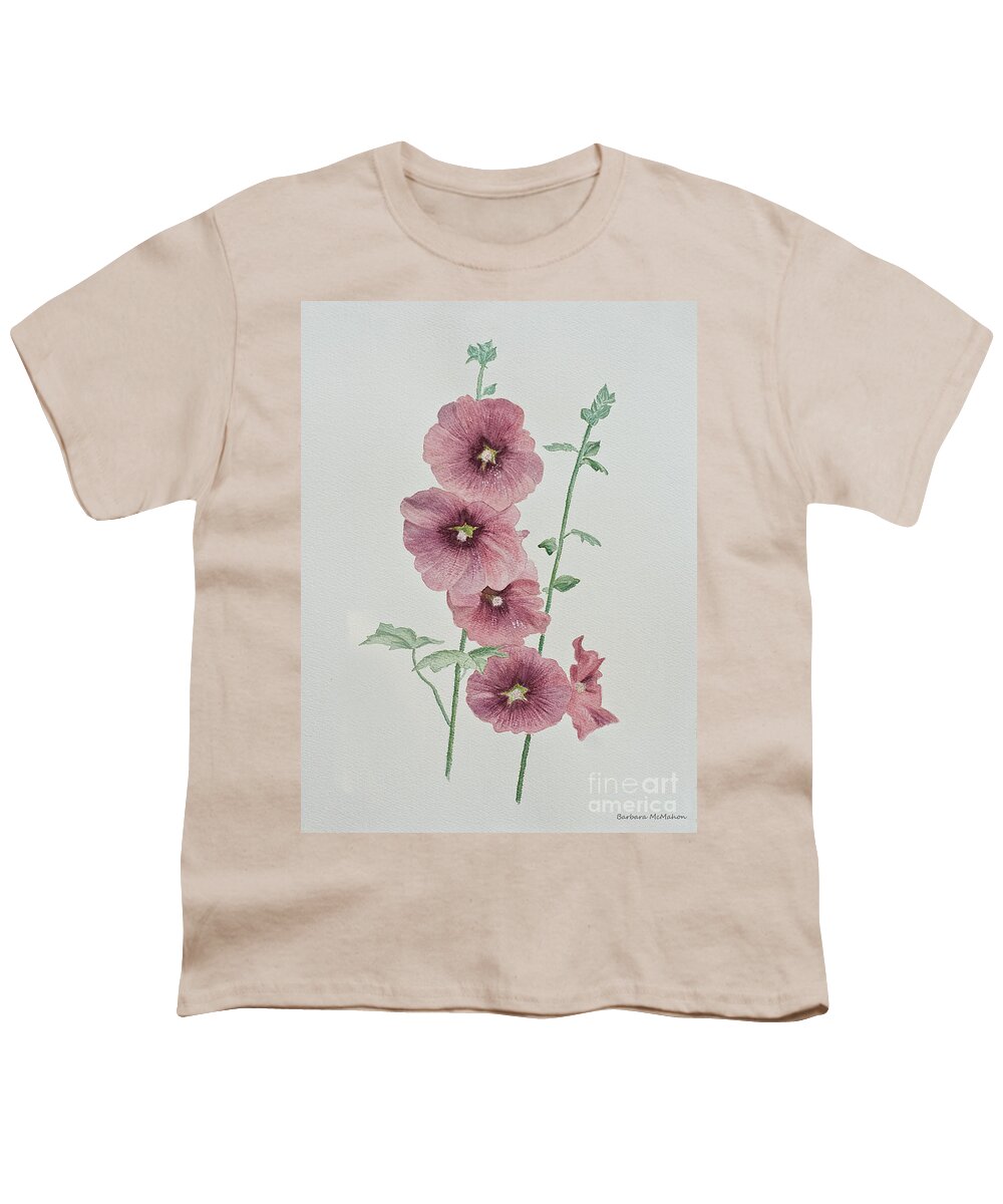Hollyhocks Youth T-Shirt featuring the painting Hollyhocks #1 by Barbara McMahon