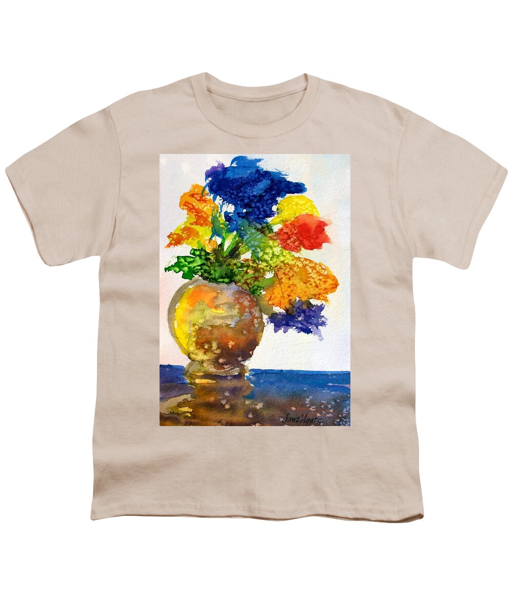 Vase Youth T-Shirt featuring the painting Vase with Flowers #1 by Frank SantAgata