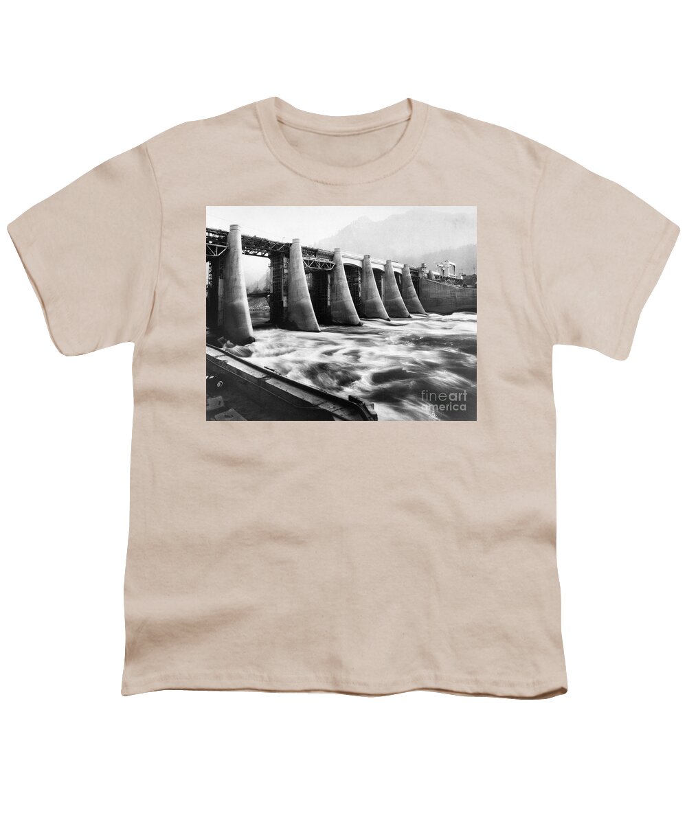 1936 Youth T-Shirt featuring the photograph Bonneville Dam, 1936 by Granger