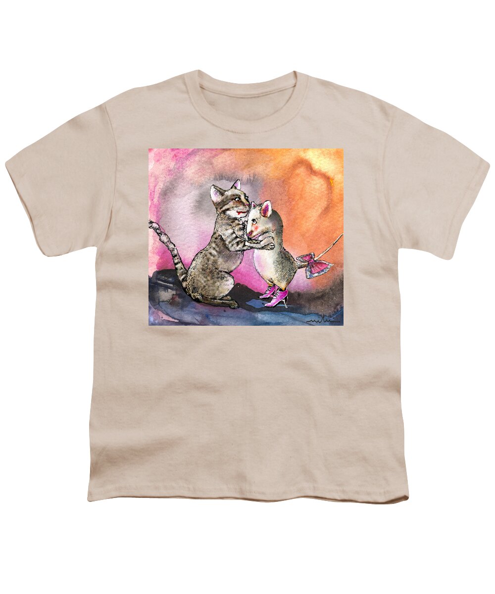 Animals Youth T-Shirt featuring the painting Cat and Mouse Reunited by Miki De Goodaboom