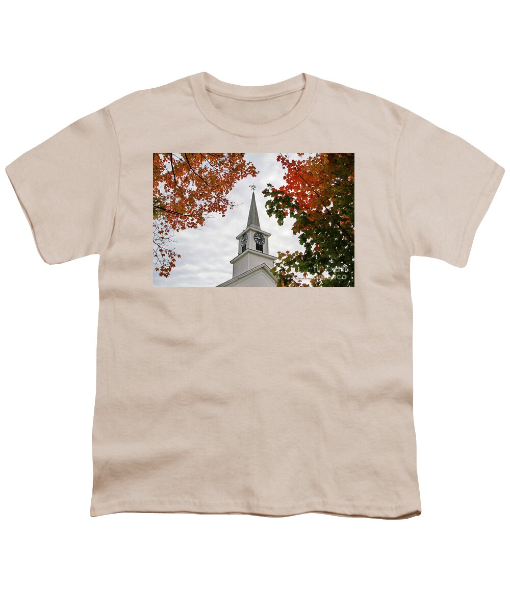 Autumn Youth T-Shirt featuring the photograph Franklin Steeple by Deborah Benoit