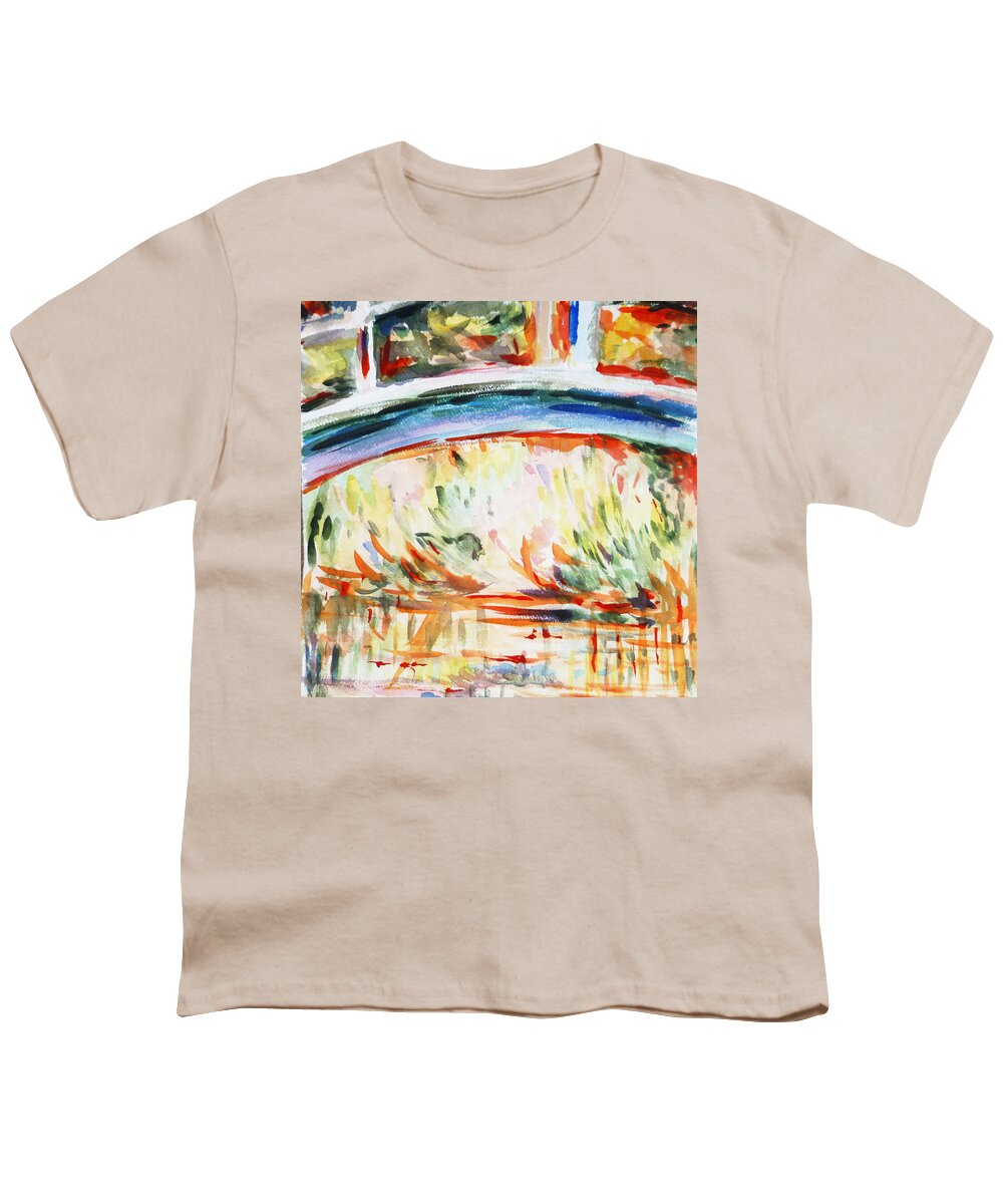 Monet Painting Youth T-Shirt featuring the painting Impressions on Monet Painting of Pond With Waterlilies by Irina Sztukowski
