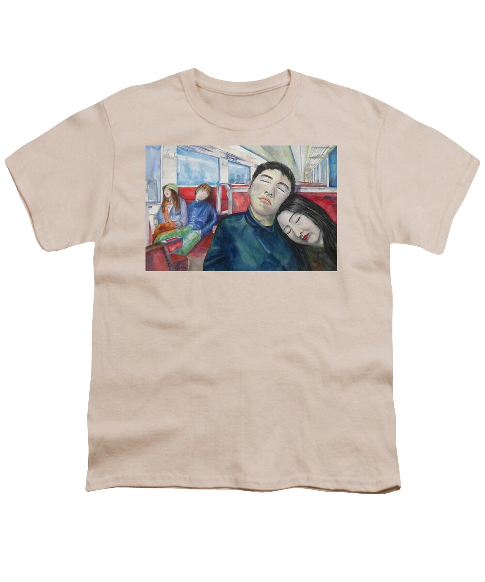 Train Youth T-Shirt featuring the painting Long Ride by Anna Ruzsan