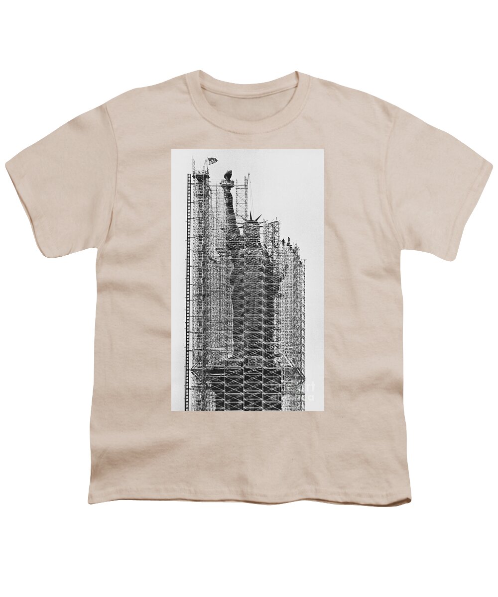 Historic Youth T-Shirt featuring the photograph Statue of Liberty Being Renovated by Jan Lukas and Photo Researchers