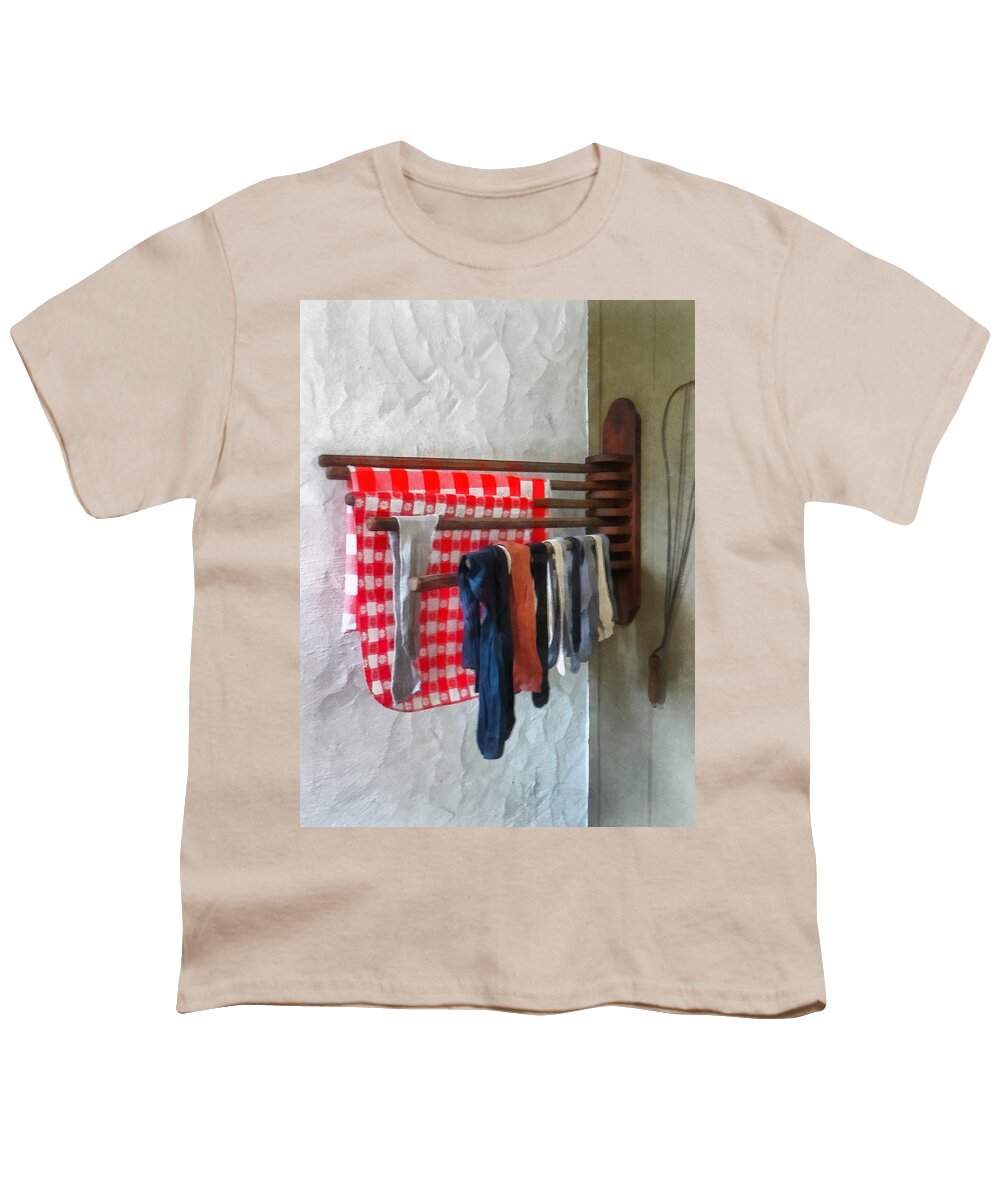 Laundry Youth T-Shirt featuring the photograph Stockings Hanging to Dry by Susan Savad