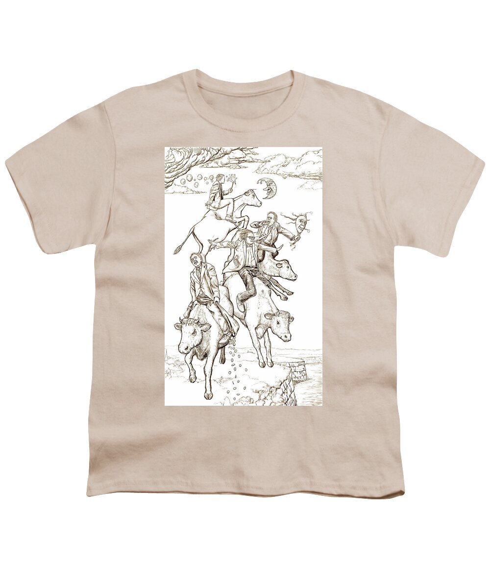 Mad Youth T-Shirt featuring the digital art Four Mad Cowboys of the Apocalypse #1 by Russell Kightley