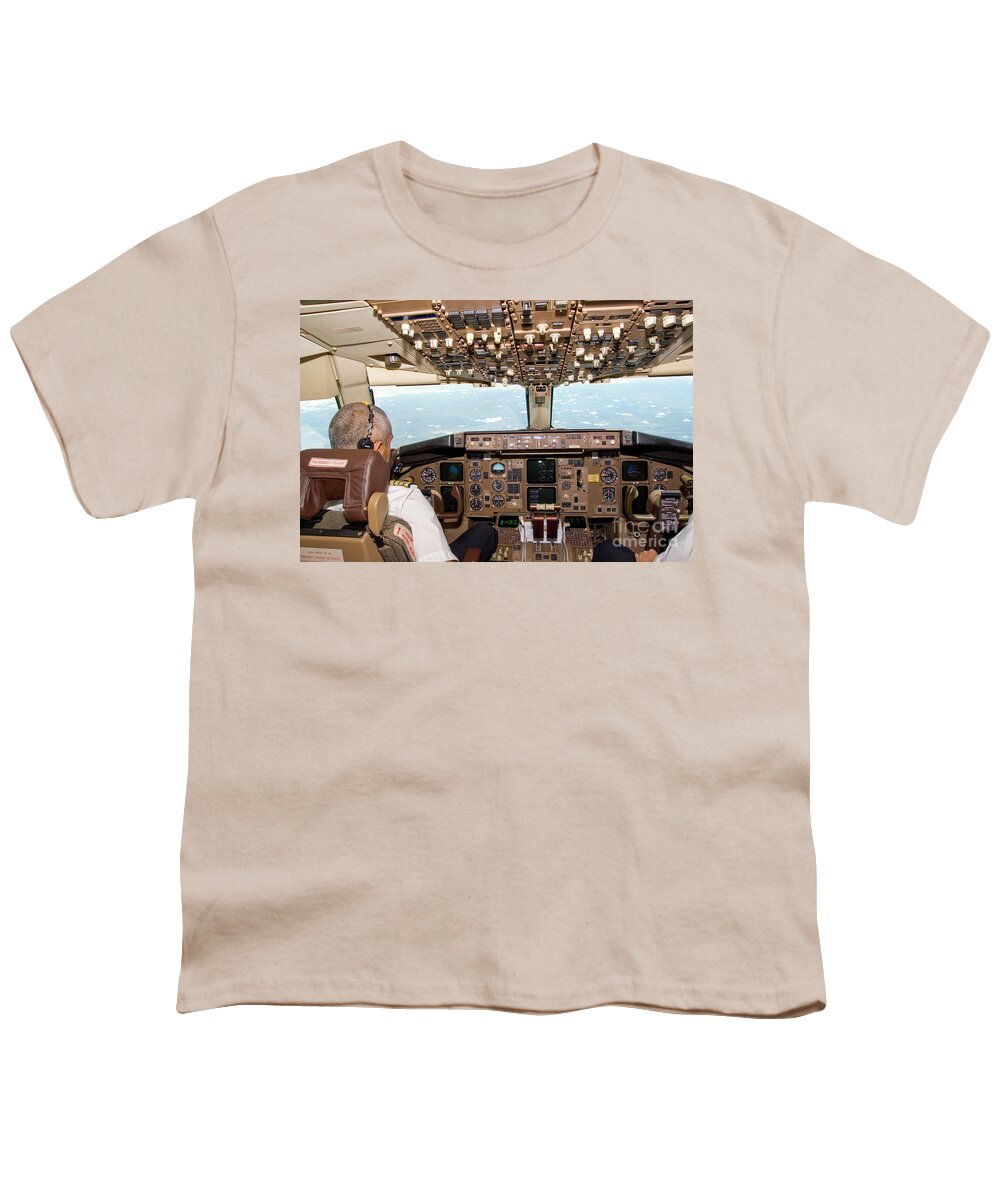 Interior Youth T-Shirt featuring the photograph Interior of a Boing 767 cockpit #1 by Ohad Shahar