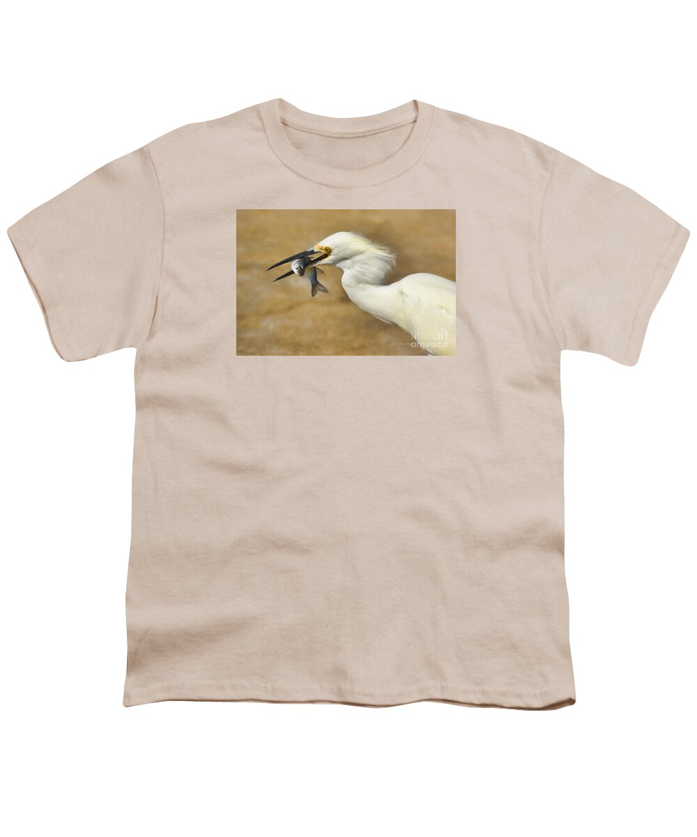 Egret Youth T-Shirt featuring the painting Lunch Is Served #2 by Deborah Benoit