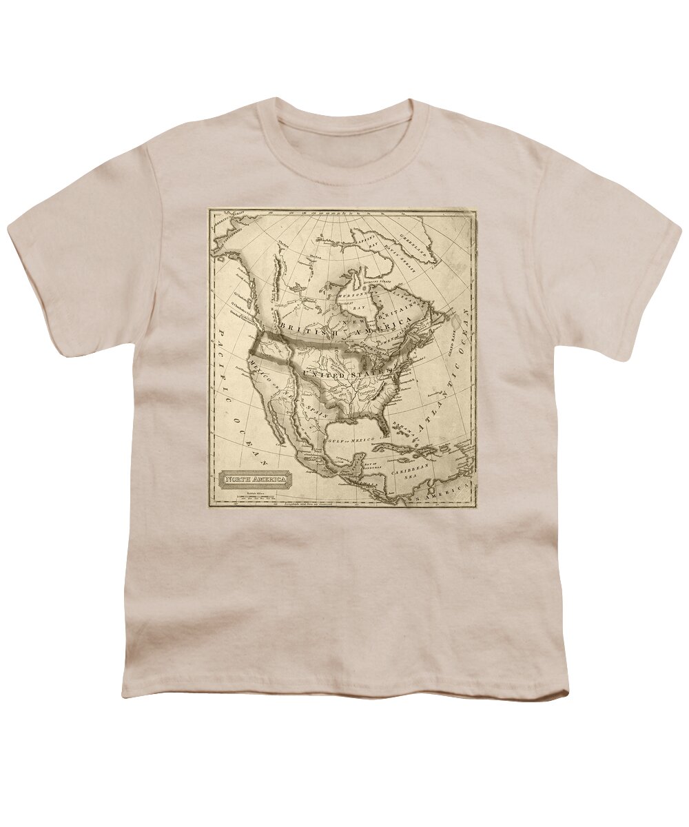 1822 Youth T-Shirt featuring the digital art 1822 Map of North America Sepia by Toby McGuire