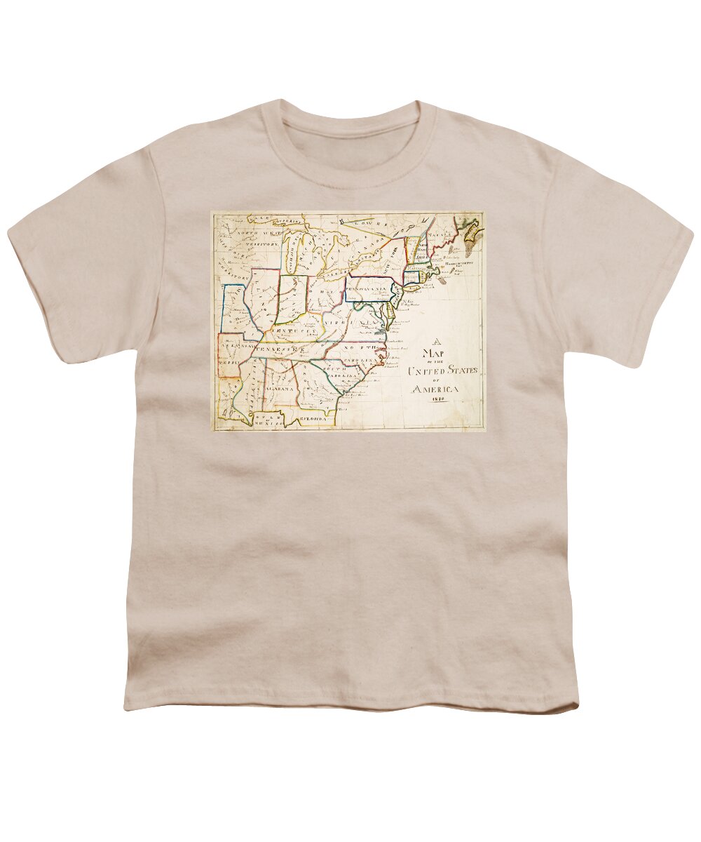 United Youth T-Shirt featuring the digital art 1830 Map of the United States Color by Toby McGuire