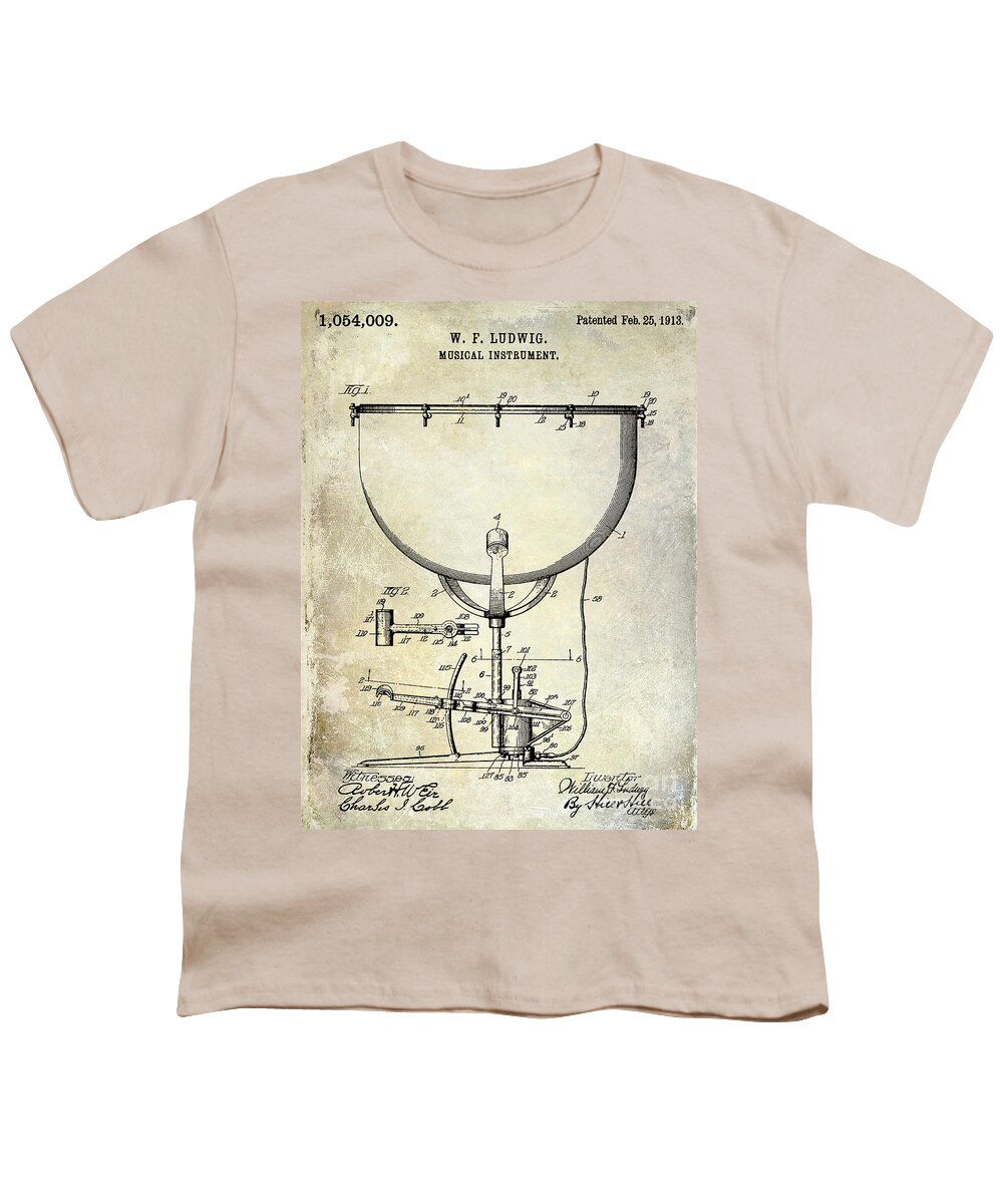 Drum Youth T-Shirt featuring the photograph 1913 Ludwig Drum Patent by Jon Neidert