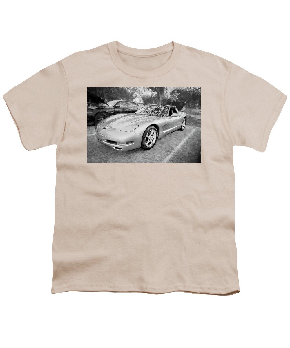 2001 Corvette Youth T-Shirt featuring the photograph 2001 Corvette LS1 c201 BW by Rich Franco