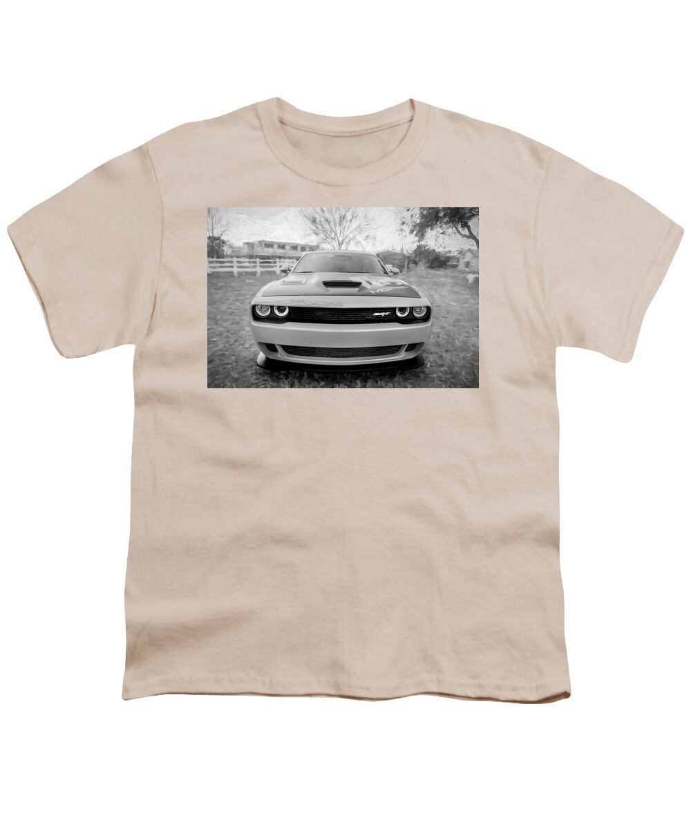 2015 Dodge Srt Hellcat Youth T-Shirt featuring the photograph 2015 Dodge SRT Hellcat Challenger c305 BW by Rich Franco