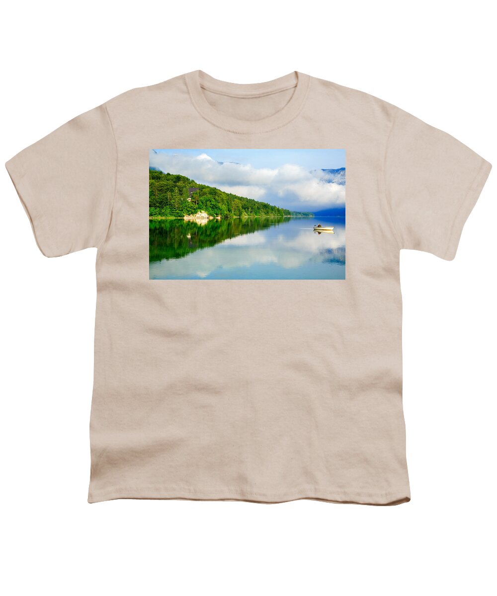 Bohinj Youth T-Shirt featuring the photograph Morning at Lake Bohinj in Slovenia #5 by Ian Middleton