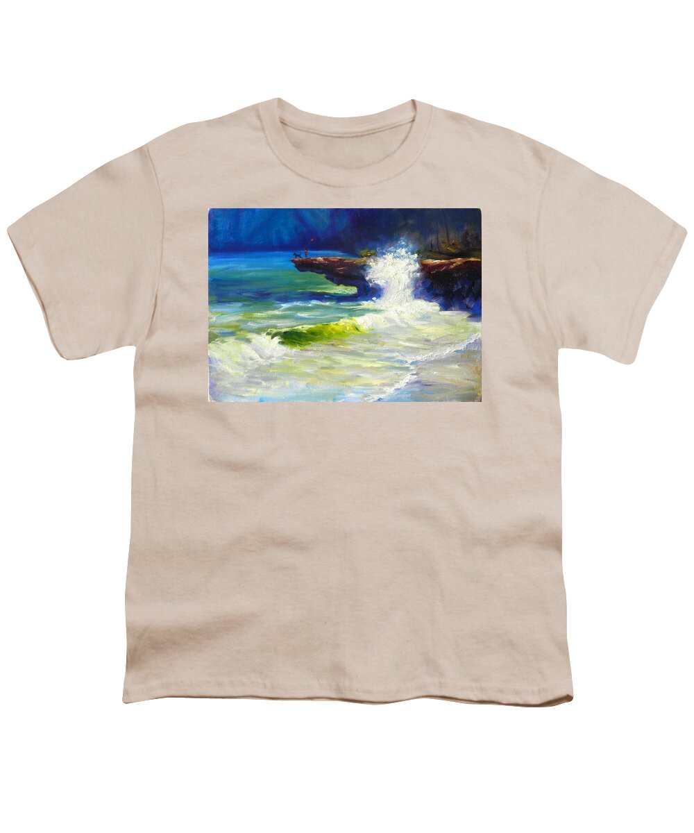 Seascape Youth T-Shirt featuring the painting A Big Wave by Ningning Li