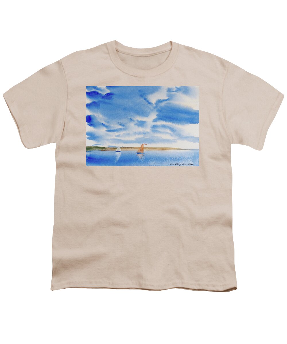 Afternoon Youth T-Shirt featuring the painting A Fine Sailing Breeze on the River Derwent by Dorothy Darden