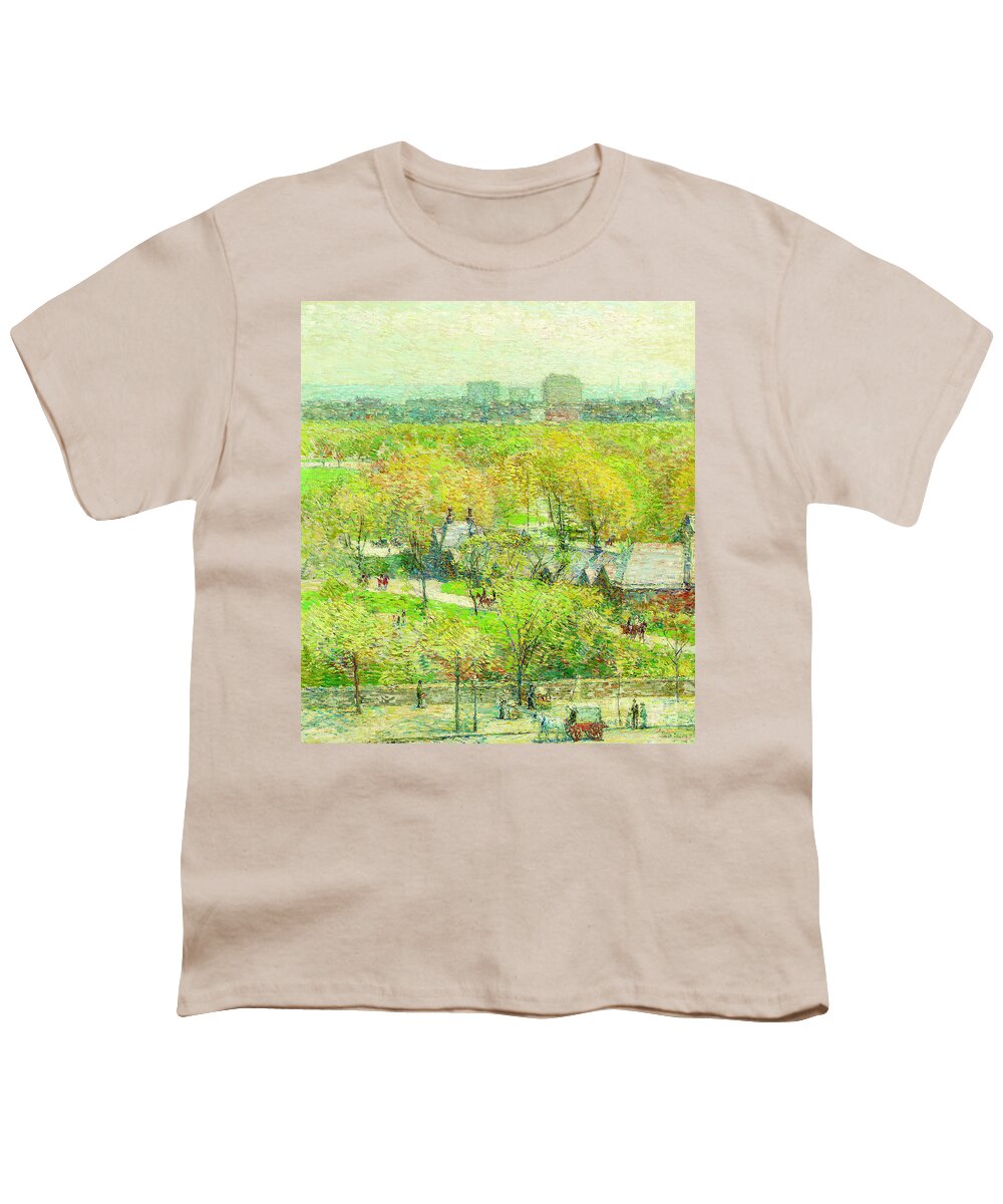 Across The Park Youth T-Shirt featuring the painting Across the Park by Childe Hassam