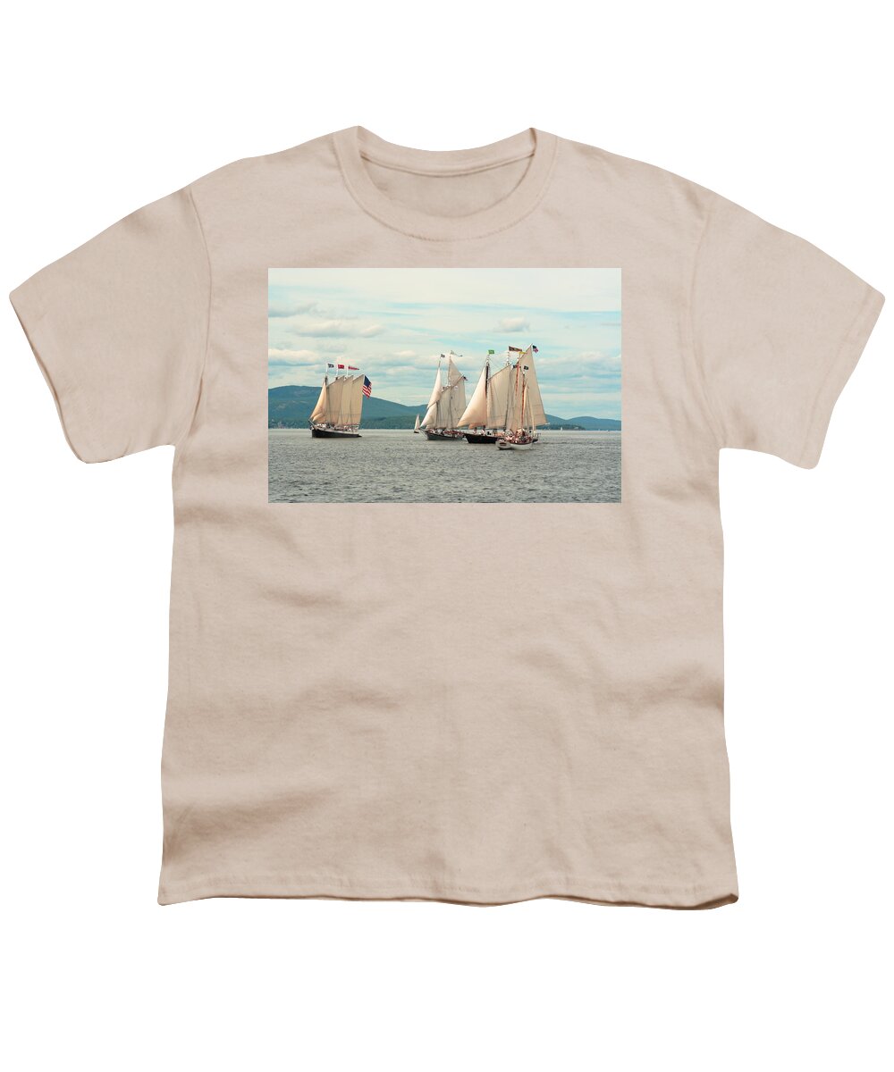 Seascape Youth T-Shirt featuring the photograph Age Of Sail Up The Bay by Doug Mills