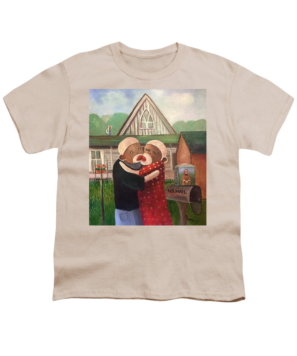 American Gothic Youth T-Shirt featuring the painting American Gothic The Monkey Lisa and The Holler by Rand Burns