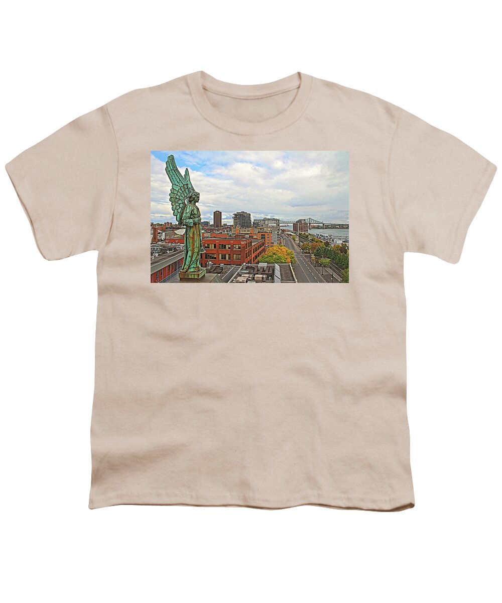 Angel Statue Youth T-Shirt featuring the photograph Angel of Old Montreal by Alice Gipson