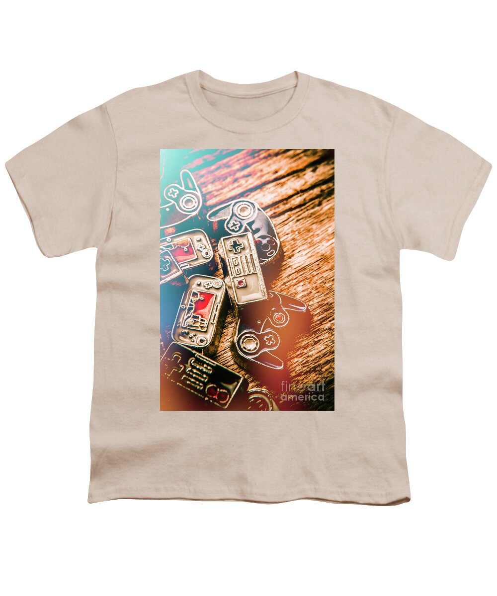 Gaming Youth T-Shirt featuring the photograph Antique gaming consoles by Jorgo Photography