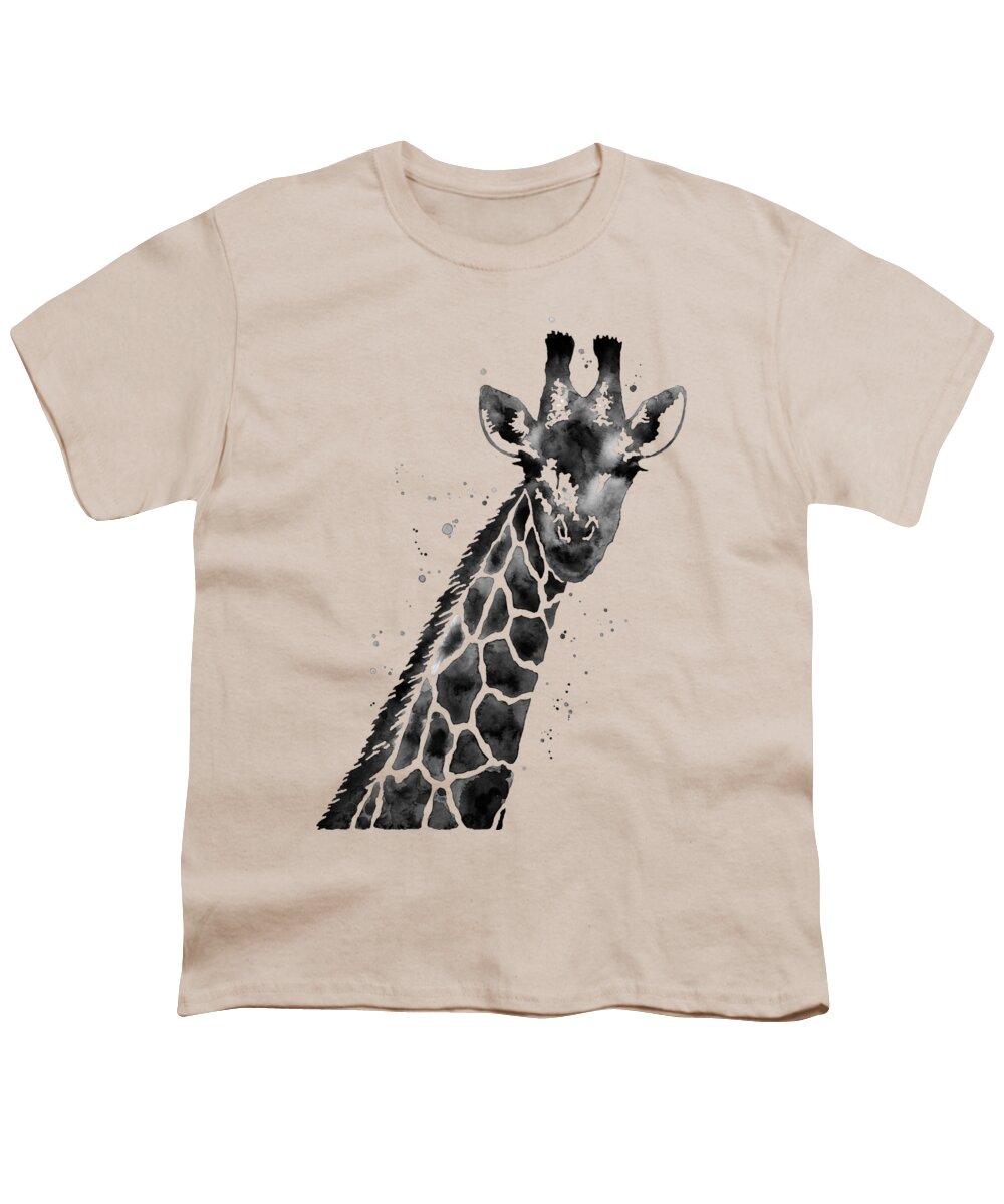 Giraffe Youth T-Shirt featuring the painting Giraffe in Black and White by Hailey E Herrera