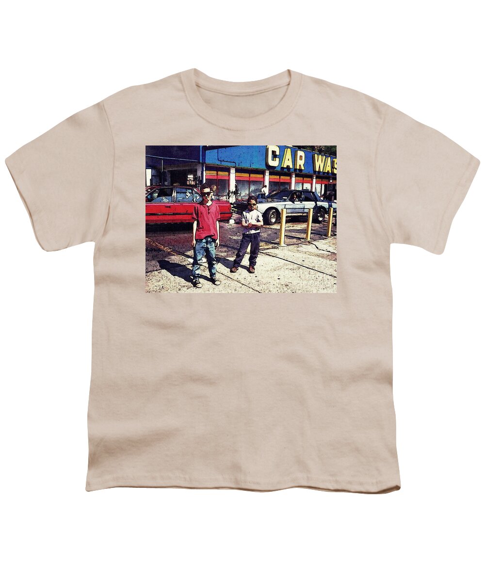 Boy Youth T-Shirt featuring the photograph Attitude at the Car Wash by Sarah Loft