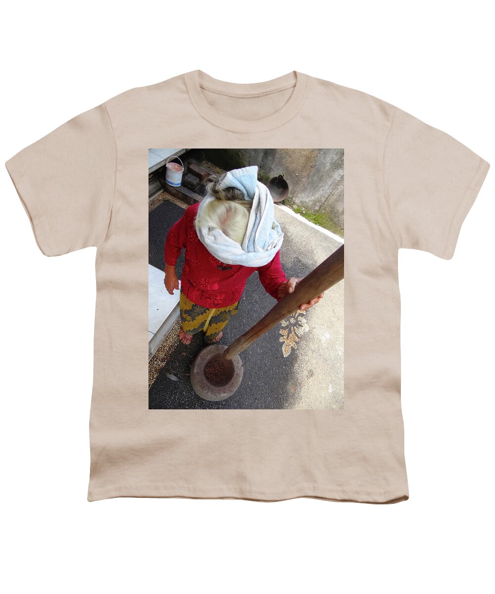 Exploramum Youth T-Shirt featuring the photograph Balinese lady grinding coffee by Exploramum Exploramum