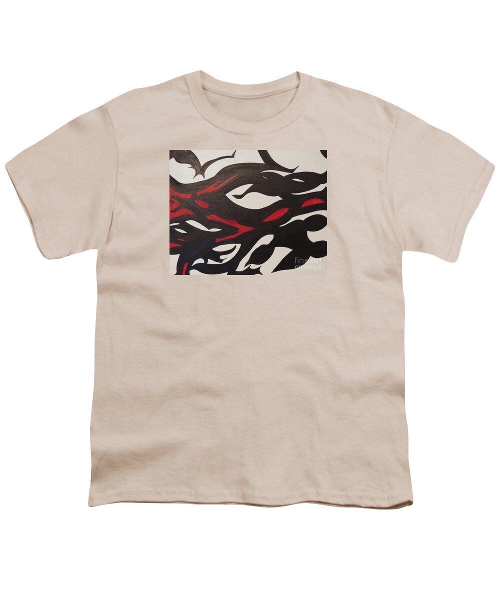Abstract Youth T-Shirt featuring the painting Bats and Eyes by Mary Mikawoz