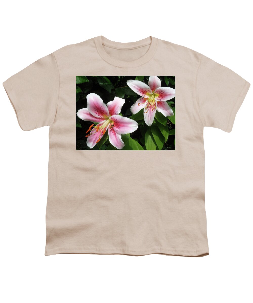 Honey Bee Youth T-Shirt featuring the photograph Bee in the Lilies by Susan Esbensen